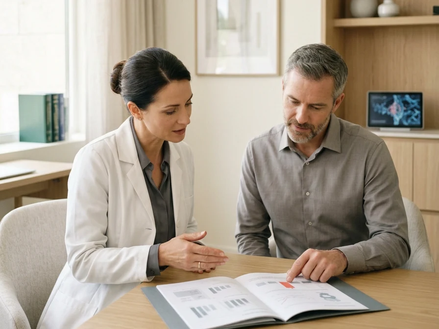 Doctor and patient reviewing a biomedical report together