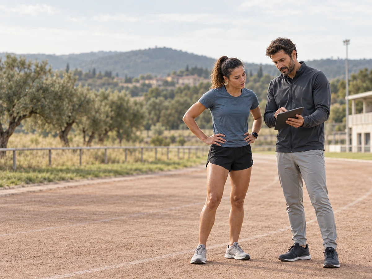 Three athletes training on a path in the Camp de Tarragona; illustrative scene
