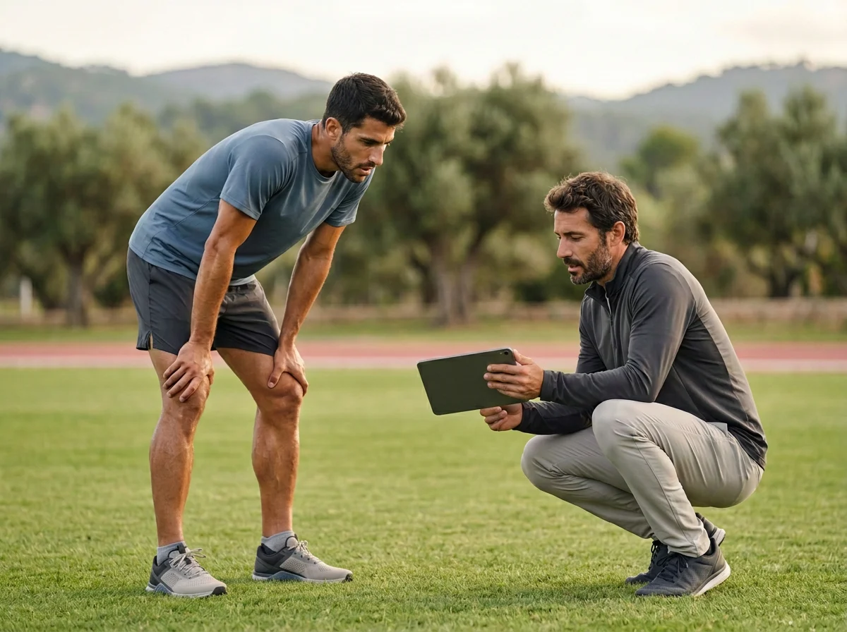 Athlete and coach reviewing performance information after a test