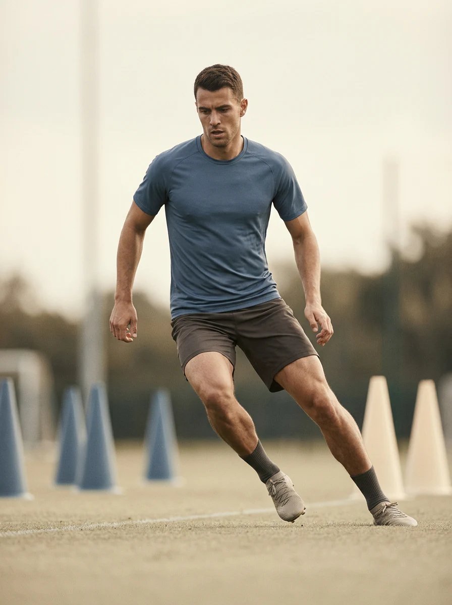 Football player doing a change-of-direction drill