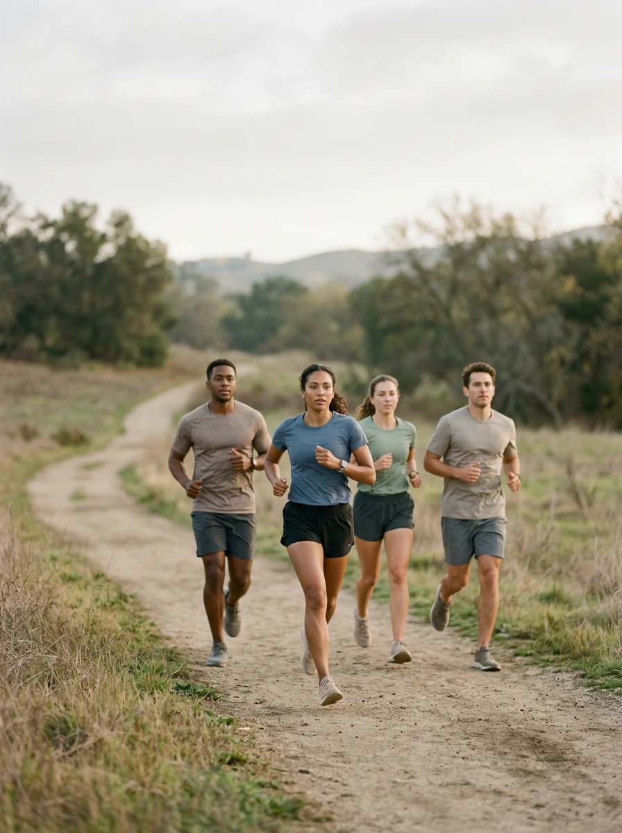Group of runners training outdoors